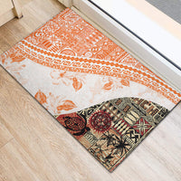 Hawaiian Tapa Rubber Doormat Traditional Vintage Pattern Orange LT05 - Polynesian Pride