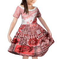 Hawaiian Tapa Kid Short Sleeve Dress Traditional Vintage Pattern Red LT05 KID Red - Polynesian Pride