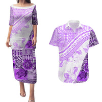 Hawaiian Tapa Couples Matching Puletasi Dress and Hawaiian Shirt Traditional Vintage Pattern Violet LT05 Violet - Polynesian Pride
