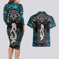 New Zealand Aotearoa Couples Matching Long Sleeve Bodycon Dress and Hawaiian Shirt Maori Taniwha Paua Shell LT05 - Polynesian Pride
