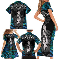 New Zealand Aotearoa Family Matching Short Sleeve Bodycon Dress and Hawaiian Shirt Maori Taniwha Paua Shell LT05 - Polynesian Pride
