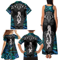 New Zealand Aotearoa Family Matching Tank Maxi Dress and Hawaiian Shirt Maori Taniwha Paua Shell LT05 - Polynesian Pride