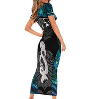 New Zealand Aotearoa Short Sleeve Bodycon Dress Maori Taniwha Paua Shell LT05 - Polynesian Pride