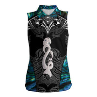 New Zealand Aotearoa Women Sleeveless Polo Shirt Maori Taniwha Paua Shell LT05 Female Black - Polynesian Pride