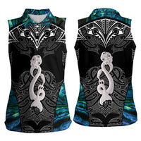 New Zealand Aotearoa Women Sleeveless Polo Shirt Maori Taniwha Paua Shell LT05 - Polynesian Pride