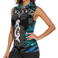 New Zealand Aotearoa Women Sleeveless Polo Shirt Maori Taniwha Paua Shell LT05 - Polynesian Pride