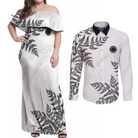 Custom New Zealand Football Couples Matching Off Shoulder Maxi Dress and Long Sleeve Button Shirt Aotearoa Pride LT05 White - Polynesian Pride