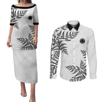 Custom New Zealand Football Couples Matching Puletasi and Long Sleeve Button Shirt Aotearoa Pride LT05 White - Polynesian Pride