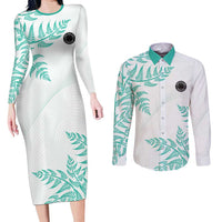 Custom New Zealand Football Couples Matching Long Sleeve Bodycon Dress and Long Sleeve Button Shirt Aotearoa Pride Aqua Version LT05 Aqua - Polynesian Pride
