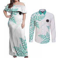 Custom New Zealand Football Couples Matching Off Shoulder Maxi Dress and Long Sleeve Button Shirt Aotearoa Pride Aqua Version LT05 Aqua - Polynesian Pride