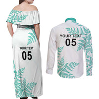 Custom New Zealand Football Couples Matching Off Shoulder Maxi Dress and Long Sleeve Button Shirt Aotearoa Pride Aqua Version LT05 - Polynesian Pride