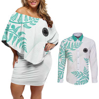 Custom New Zealand Football Couples Matching Off Shoulder Short Dress and Long Sleeve Button Shirt Aotearoa Pride Aqua Version LT05 Aqua - Polynesian Pride