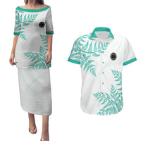 Custom New Zealand Football Couples Matching Puletasi and Hawaiian Shirt Aotearoa Pride Aqua Version LT05 Aqua - Polynesian Pride