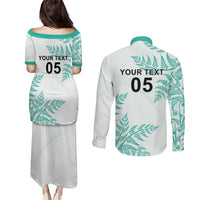 Custom New Zealand Football Couples Matching Puletasi and Long Sleeve Button Shirt Aotearoa Pride Aqua Version LT05 - Polynesian Pride