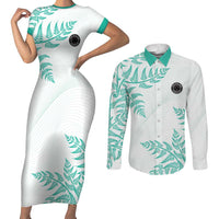 Custom New Zealand Football Couples Matching Short Sleeve Bodycon Dress and Long Sleeve Button Shirt Aotearoa Pride Aqua Version LT05 Aqua - Polynesian Pride
