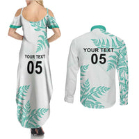 Custom New Zealand Football Couples Matching Summer Maxi Dress and Long Sleeve Button Shirt Aotearoa Pride Aqua Version LT05 - Polynesian Pride