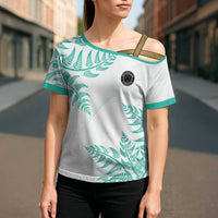 Custom New Zealand Football Cross Shoulder Shirt Aotearoa Pride Aqua Version - Polynesian Pride