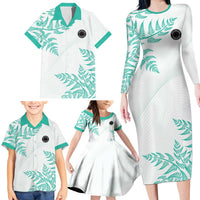 Custom New Zealand Football Family Matching Long Sleeve Bodycon Dress and Hawaiian Shirt Aotearoa Pride Aqua Version LT05 - Polynesian Pride