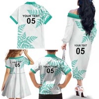 Custom New Zealand Football Family Matching Off The Shoulder Long Sleeve Dress and Hawaiian Shirt Aotearoa Pride Aqua Version LT05 - Polynesian Pride