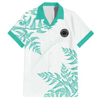 Custom New Zealand Football Family Matching Off The Shoulder Long Sleeve Dress and Hawaiian Shirt Aotearoa Pride Aqua Version LT05 Dad's Shirt - Short Sleeve Aqua - Polynesian Pride