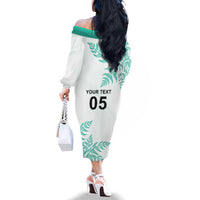 Custom New Zealand Football Family Matching Off The Shoulder Long Sleeve Dress and Hawaiian Shirt Aotearoa Pride Aqua Version LT05 - Polynesian Pride