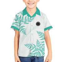 Custom New Zealand Football Family Matching Off Shoulder Maxi Dress and Hawaiian Shirt Aotearoa Pride Aqua Version LT05 Son's Shirt Aqua - Polynesian Pride