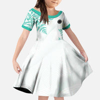 Custom New Zealand Football Family Matching Off Shoulder Short Dress and Hawaiian Shirt Aotearoa Pride Aqua Version LT05 Daughter's Dress Aqua - Polynesian Pride