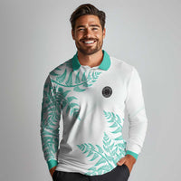 Custom New Zealand Football Long Sleeve Polo Shirt Aotearoa Pride Aqua Version LT05 - Polynesian Pride