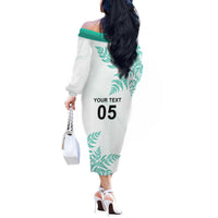 Custom New Zealand Football Off The Shoulder Long Sleeve Dress Aotearoa Pride Aqua Version LT05 - Polynesian Pride