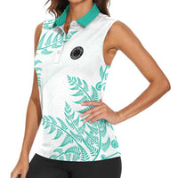 Custom New Zealand Football Women Sleeveless Polo Shirt Aotearoa Pride Aqua Version LT05 - Polynesian Pride