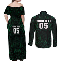 Custom New Zealand Fishing Couples Matching Off Shoulder Maxi Dress and Long Sleeve Button Shirt Maori Tribal Pattern LT05 - Polynesian Pride