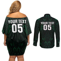 Custom New Zealand Fishing Couples Matching Off Shoulder Short Dress and Long Sleeve Button Shirt Maori Tribal Pattern LT05 - Polynesian Pride