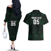 Custom New Zealand Fishing Couples Matching Off The Shoulder Long Sleeve Dress and Hawaiian Shirt Maori Tribal Pattern LT05 - Polynesian Pride