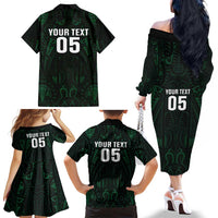 Custom New Zealand Fishing Family Matching Off The Shoulder Long Sleeve Dress and Hawaiian Shirt Maori Tribal Pattern LT05 - Polynesian Pride