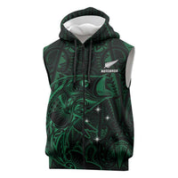 Custom New Zealand Fishing Sleeveless Zip Hoodie Maori Tribal Pattern LT05 Black - Polynesian Pride