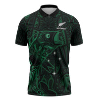 Custom New Zealand Fishing Zipper Polo Shirt Maori Tribal Pattern LT05 Black - Polynesian Pride