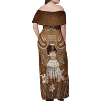 Bula Fiji Women's Day Family Matching Off Shoulder Maxi Dress and Hawaiian Shirt With Fijian Tapa Pattern LT05 - Polynesian Pride