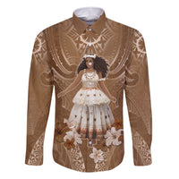 Bula Fiji Women's Day Family Matching Short Sleeve Bodycon Dress and Hawaiian Shirt With Fijian Tapa Pattern LT05 Dad's Shirt - Long Sleeve Brown - Polynesian Pride
