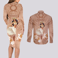 Hawaii Women's Day Couples Matching Long Sleeve Bodycon Dress and Long Sleeve Button Shirt With Polynesian Pattern LT05 - Polynesian Pride