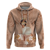 Hawaii Women's Day Zip Hoodie With Polynesian Pattern LT05 Pullover Hoodie Brown - Polynesian Pride