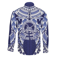 Personalised Tonga Queen Salote College Family Matching Off Shoulder Maxi Dress and Hawaiian Shirt Centenary Navy Version LT05 - Polynesian Pride