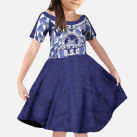 Personalised Tonga Queen Salote College Family Matching Summer Maxi Dress and Hawaiian Shirt Centenary Navy Version LT05 Daughter's Dress Navy - Polynesian Pride