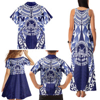 Personalised Tonga Queen Salote College Family Matching Tank Maxi Dress and Hawaiian Shirt Centenary Navy Version LT05 - Polynesian Pride