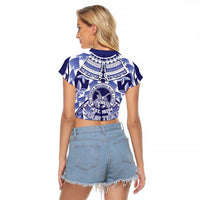 Personalised Tonga Queen Salote College Raglan Cropped T Shirt Centenary Navy Version