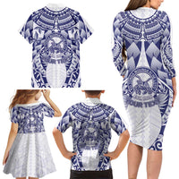 Personalised Tonga Queen Salote College Family Matching Long Sleeve Bodycon Dress and Hawaiian Shirt Centenary White Version LT05 - Polynesian Pride