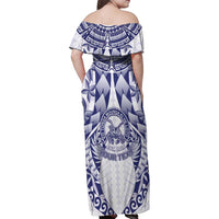 Personalised Tonga Queen Salote College Family Matching Off Shoulder Maxi Dress and Hawaiian Shirt Centenary White Version LT05 - Polynesian Pride
