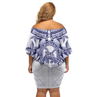Personalised Tonga Queen Salote College Family Matching Off Shoulder Short Dress and Hawaiian Shirt Centenary White Version LT05 - Polynesian Pride