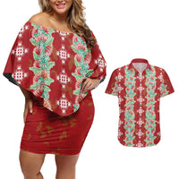 Hawaii Ohia Lehua Couples Matching Off Shoulder Short Dress and Hawaiian Shirt Tropical Vibes Crimson LT05 Crimson - Polynesian Pride