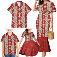 Hawaii Ohia Lehua Family Matching Mermaid Dress and Hawaiian Shirt Tropical Vibes Crimson LT05 - Polynesian Pride