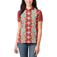 Hawaii Ohia Lehua Women Polo Shirt Tropical Vibes Crimson